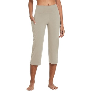 image:imagebaleaf Womens Capri Pants with Pockets High Waist Cropped Pants  Wide Leg Cropped 21 High Waisted Tummy Control Non seethrough 4Way Stretch for Summer WorkoutKhaki