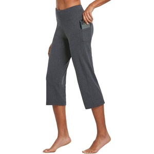image:imagebaleaf Womens Capri Pants with Pockets High Waist Cropped Pants  Wide Leg Cropped 21 High Waisted Tummy Control Non seethrough 4Way Stretch for Summer WorkoutCharcoal
