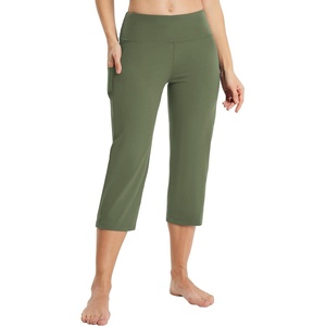 image:imagebaleaf Womens Capri Pants with Pockets High Waist Cropped Pants  Wide Leg Cropped 21 High Waisted Tummy Control Non seethrough 4Way Stretch for Summer WorkoutArmy Green