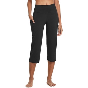 image:imagebaleaf Womens Capri Pants with Pockets High Waist Cropped Pants  Wide Leg Cropped 21 High Waisted Tummy Control Non seethrough 4Way Stretch for Summer WorkoutBlack