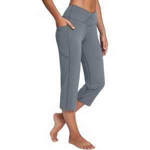 image:imagebaleaf Womens Capri Pants with Pockets High Waist Cropped Pants  Wide Leg Cropped 21 High Waisted Tummy Control Non seethrough 4Way Stretch for Summer WorkoutV Waistdark Grey