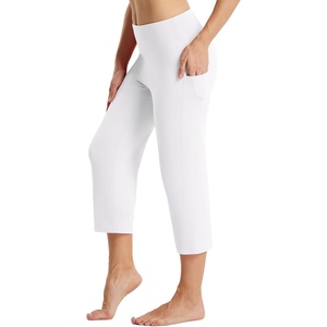 image:imagebaleaf Womens Capri Pants with Pockets High Waist Cropped Pants  Wide Leg Cropped 21 High Waisted Tummy Control Non seethrough 4Way Stretch for Summer WorkoutWhite