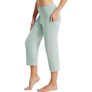image:imagebaleaf Womens Capri Pants with Pockets High Waist Cropped Pants  Wide Leg Cropped 21 High Waisted Tummy Control Non seethrough 4Way Stretch for Summer WorkoutSubtle Green