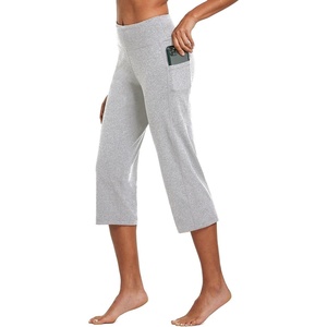 image:imagebaleaf Womens Capri Pants with Pockets High Waist Cropped Pants  Wide Leg Cropped 21 High Waisted Tummy Control Non seethrough 4Way Stretch for Summer WorkoutLight Gray