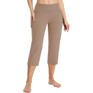 image:imagebaleaf Womens Capri Pants with Pockets High Waist Cropped Pants  Wide Leg Cropped 21 High Waisted Tummy Control Non seethrough 4Way Stretch for Summer WorkoutBrown