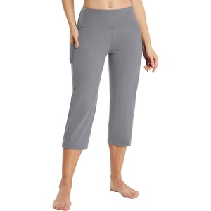 image:imagebaleaf Womens Capri Pants with Pockets High Waist Cropped Pants  Wide Leg Cropped 21 High Waisted Tummy Control Non seethrough 4Way Stretch for Summer WorkoutDark Grey