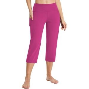image:imagebaleaf Womens Capri Pants with Pockets High Waist Cropped Pants  Wide Leg Cropped 21 High Waisted Tummy Control Non seethrough 4Way Stretch for Summer WorkoutRosy