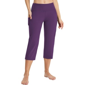 image:imagebaleaf Womens Capri Pants with Pockets High Waist Cropped Pants  Wide Leg Cropped 21 High Waisted Tummy Control Non seethrough 4Way Stretch for Summer WorkoutDark Purple