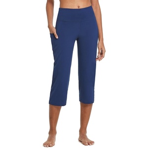 image:imagebaleaf Womens Capri Pants with Pockets High Waist Cropped Pants  Wide Leg Cropped 21 High Waisted Tummy Control Non seethrough 4Way Stretch for Summer WorkoutNavy