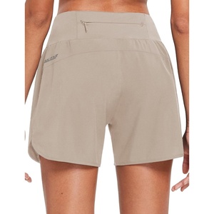image:imagebaleaf Womens 5 Workout Running Shorts with Liner Quick Dry Athletic  Zipper Pockets Breathable Shorts for Women High Waistband Lightweight Internal Drawcord Mesh BriefsKhaki