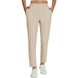 image:imagebaleaf Womens Travel Pants Lightweight Stretch with Zip Pockets  Petite Fit Available Secure Zip Pockets Business Casual Slacks Stretch Comfort for golf walking JoggingKhaki