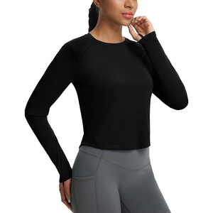 image:imagebaleaf Womens Sun Shirts Crop Long Sleeve Workout TopsBlack