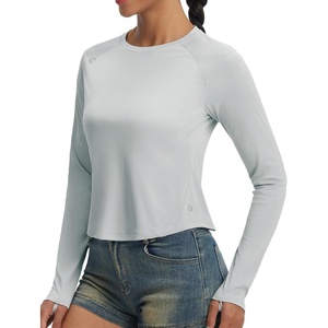 image:imagebaleaf Womens Sun Shirts Crop Long Sleeve Workout TopsLight Gray