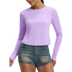 image:imagebaleaf Womens Sun Shirts Crop Long Sleeve Workout TopsLight Purple