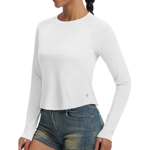 image:imagebaleaf Womens Sun Shirts Crop Long Sleeve Workout TopsWhite