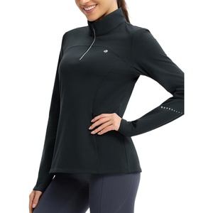 image:imagebaleaf Womens Fleece Quarter Zip Running Jackets Thermal PulloverDark Gray