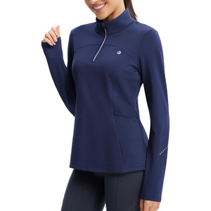 image:imagebaleaf Womens Fleece Quarter Zip Running Jackets Thermal PulloverNavy Blue