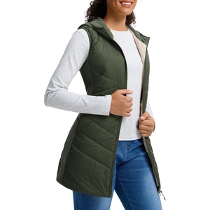 image:imagebaleaf Womens Long Quilted Vest Lightweight Warmth Fleece LinedArmy Green