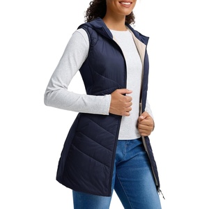 image:imagebaleaf Womens Long Quilted Vest Lightweight Warmth Fleece LinedNavy Blue