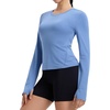 image:imagebaleaf Womens Long Sleeve Shirts Waist Length Heather Slim Fit TopsHeather Blue