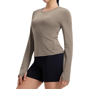 image:imagebaleaf Womens Long Sleeve Shirts Waist Length Heather Slim Fit TopsHeather Khaki