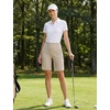 image:imagebaleaf 9 inch Womens Bermuda Golf Shorts 3 Pockets Stretchy  High Waisted Zipper Pocket Knee Length Long Short Walking Travel Athletic Running Hiking Workout CasualKhaki