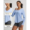 image:imagebaleaf Womens UPF 50 Sun Shirt Long Sleeve V Neck Outdoor  Lightweight UV Protection Quick Dry Breathable Moisture Wicking Ideal for Hiking Running Gym and Daily ActivitiesLight Blue