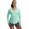 image:imagebaleaf Womens UPF 50 Sun Shirt Long Sleeve V Neck Outdoor  Lightweight UV Protection Quick Dry Breathable Moisture Wicking Ideal for Hiking Running Gym and Daily ActivitiesLight Green