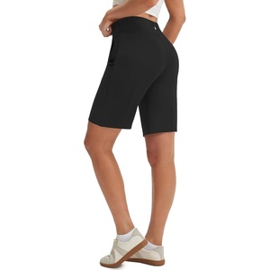 image:imagebaleaf 9 inch Womens Bermuda Golf Shorts 3 Pockets Stretchy  High Waisted Zipper Pocket Knee Length Long Short Walking Travel Athletic Running Hiking Workout CasualBlack