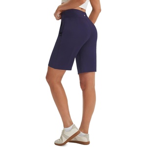 image:imagebaleaf 9 inch Womens Bermuda Golf Shorts 3 Pockets Stretchy  High Waisted Zipper Pocket Knee Length Long Short Walking Travel Athletic Running Hiking Workout CasualNavy Blue