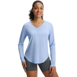 image:imagebaleaf Womens UPF 50 Sun Shirt Long Sleeve V Neck Outdoor  Lightweight UV Protection Quick Dry Breathable Moisture Wicking Ideal for Hiking Running Gym and Daily ActivitiesLight Blue
