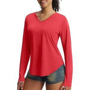 image:imagebaleaf Womens UPF 50 Sun Shirt Long Sleeve V Neck Outdoor  Lightweight UV Protection Quick Dry Breathable Moisture Wicking Ideal for Hiking Running Gym and Daily ActivitiesRed